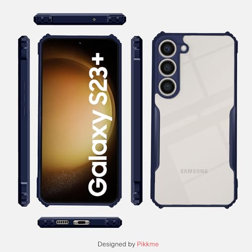 Image of Pikkme Samsung Galaxy S23 Plus Back Cover | Crystal Clear Transparent Back | Ultra Hybrid | Full Camera Protection | Raised Edge | Bumper Back Case (Blue)