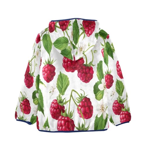 Raspberry Flower Leaf Pattern Toddler Fleece Jacket Girl Boys Hooded Fleece Jacket Coat Warm Outwear Zip-up 3-10T2