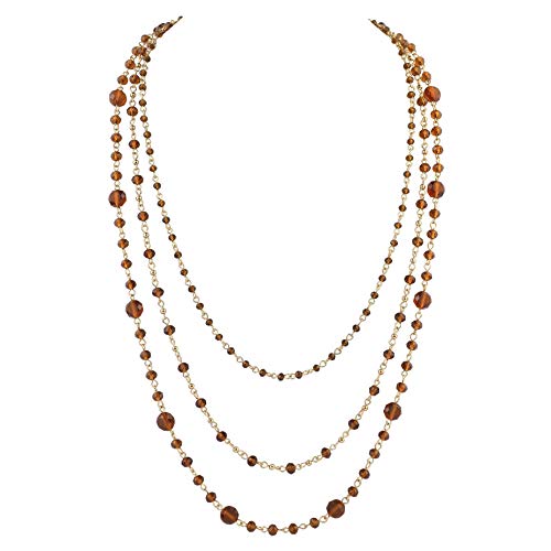 Firstmeet Handmade Glass Bead Long Necklace for Women - 3-Layer