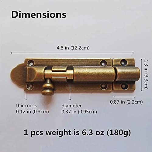 Runningfish Solid Cast Brass Barrel Bolt, Antique Brass Door Slide Latch Lock, Heavy Duty Gate Sliding Bolt Latch #TOP3