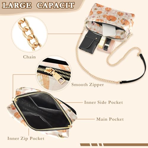 Orange Pumkins Plaid Crossbody Small Bag for Women Vegan Leather Purses Cross Body Bag Zip Shoulder Crossover Bag4