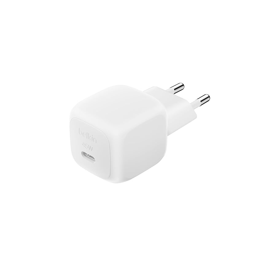 Belkin Caricatore da parete compatto da 45 W, ricarica rapida USB-C Power Delivery per Apple iPhone 16, 16 Plus, 16 Pro, 16 Pro Max, 15 Series, Samsung Galaxy S25, iPad, AirPods e altri, bianco