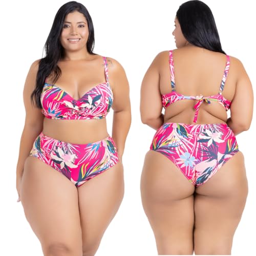 Biquini Plus Size Feminino Estampado Com Saia de Abotoar 2 em 1 Saida de Praia Lisa Alta Sustentação