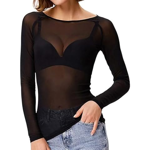 AnnSemo Sheer Long Sleeve Mesh Top Cover