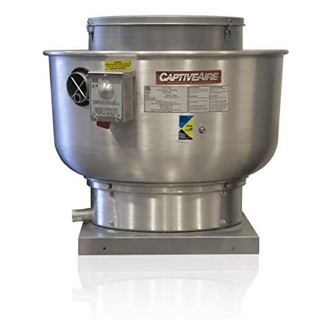 CAPTIVE-AIRE Restaurant Canopy Hood Grease Rated Exhaust Fan- Direct Drive Centrifugal Upblast Exhaust Fan- 28" Fan Base, 208 Volt Three Phase Motor 4000 CFM (DU200HFA) Cover