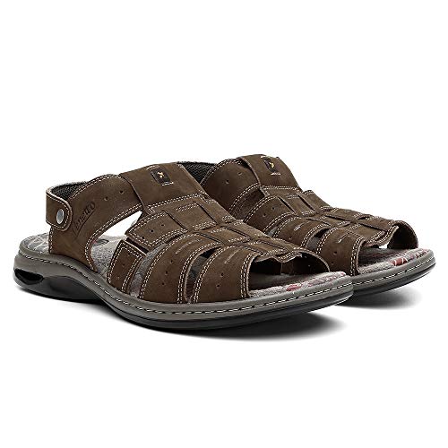 Sandália Masculina Couro Legitimo Ortopédica Antistress Confort (41)