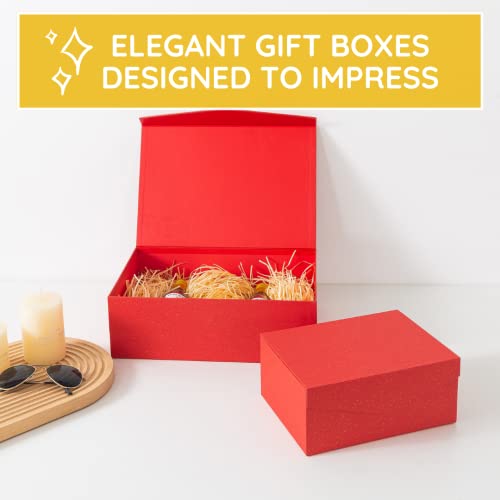 Soul & Lane Red And Gold Magnetic Gift Boxes For Presents (Pack Of 2): Stackable Gift Cartons With Lids, Rectangle Christmas Boxes, Bridesmaid Gifts Containers, Decorative Nesting Keepsake Boxes #TOP5