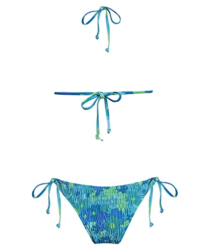 Image of Women's Triangle Bikini Set String Swimsuit Print Tie Smocked Ruched Two Piece Bathing Suit