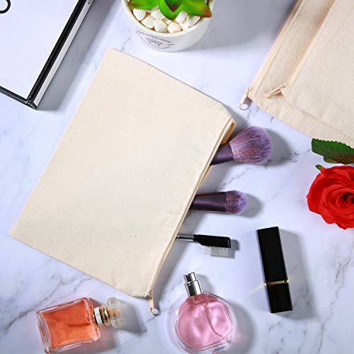 12 Pieces Canvas Cosmetic Bag Multipurpose Cosmetic Pouch Zipper Makeup Bags Blank Make Up Purse For Women Travel Organize Storage, Multi Sizes (Beige) #TOP4