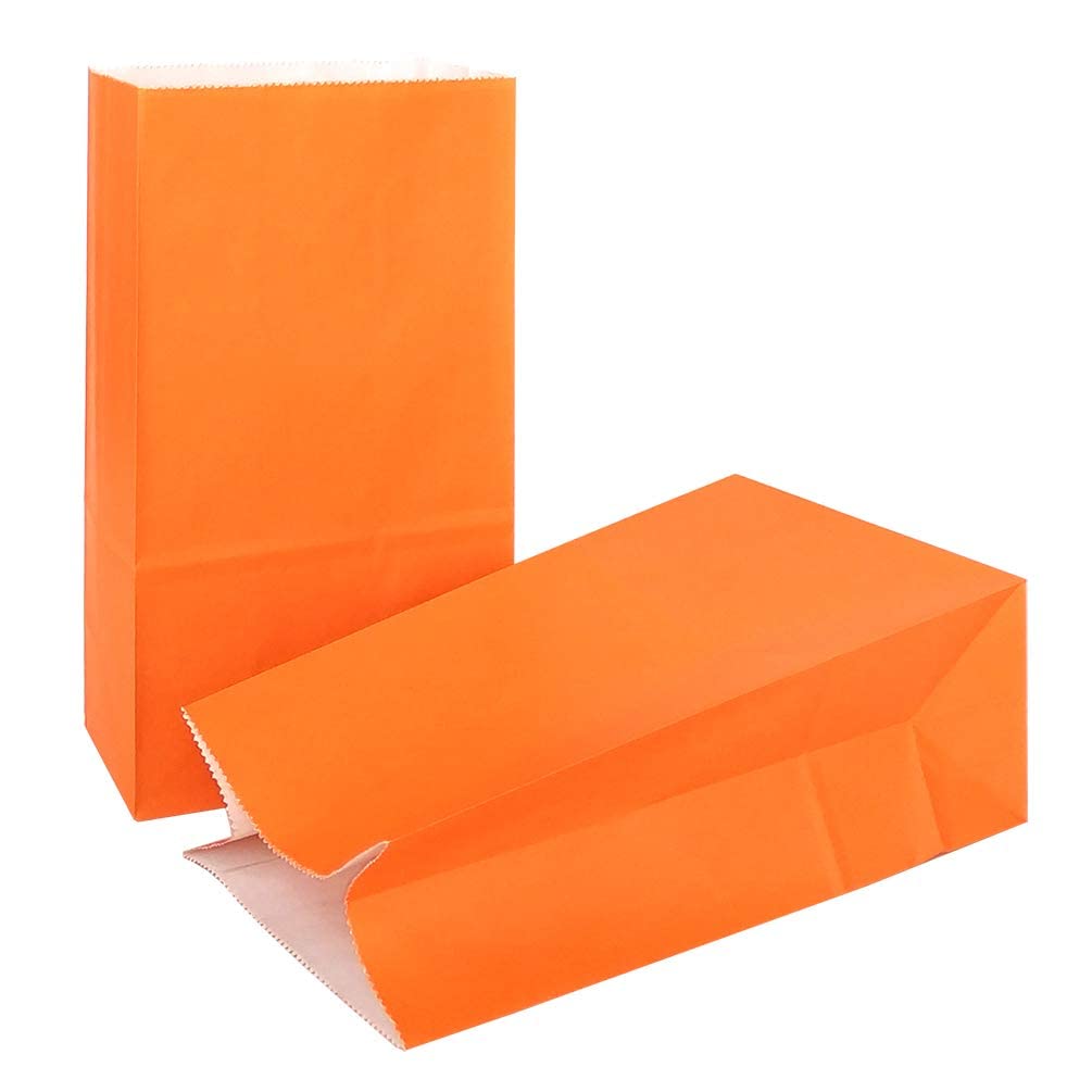 KEYYOOMY Small Orange Paper Bags Orange Party Goodie Bags Party Favor Bag Paper Lunch Bag (100 CT, 4.7x2.4x8.7 In)