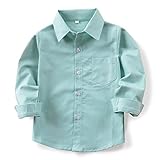 Phorecys Boys' Oxford Dress Shirts Long Sleeve Button Down Solid Dress Shirt N004 Green Tag 140CM -...