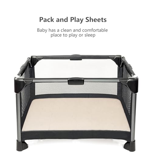 Image of Konssy Muslin Mini Crib Sheets, 100% Soft Cotton Pack and Play Sheets for Pack N Play Mattress, Playard Baby Crib Sheets for Baby Girls(Brown, Cream)