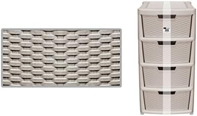 EHC Large 4-Drawer Rattan Style Tower Plastic Storage Unit - Mushroom
