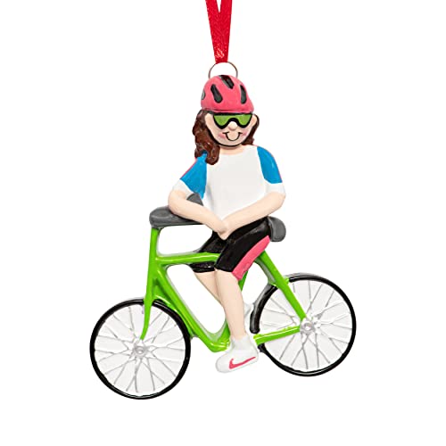 Uniqxmas Personalized Bicycle Christmas Ornament 2023 - Free Customization | Cyclist Girl Figurine With Helmet, Mountain Bike Rider For Xmas Tree | Unique Cycle Riding Keepsake - Custom Name & Year #TOP1