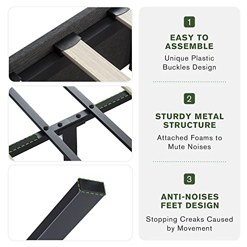 Imusee Queen Bed Frame With Storage, 3 Large Drawers On Wheels, Fabric Upholstered Platform Bed, No Box Spring Needed, Wood Slats Support, Easy Assembly, Dark Grey #TOP6