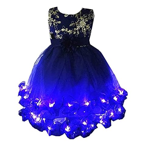 SHINYOU Flower Girl Dresses LED Light up Kids Ruffles Shiny Wedding Party Dresses (Blue, 9~10Y) Cover