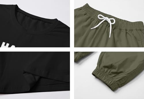 Image of Betusline Girls Fall Winter Clothing Sets, Long Sleeve Crop Top & Cargo Jogger Pants 2 Piece Outfit Sets,4T-14Y