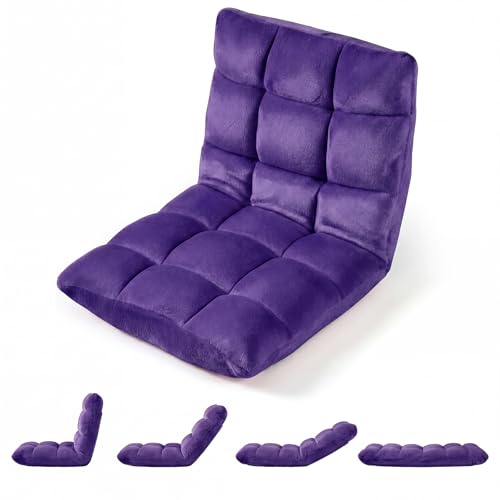 Image of Giantex Folding Floor Chair with Back Support, 14 Adjustable Position, Padded Sleeper Bed, Couch Recliner, Gaming Video Chairs for Adults, Meditation, Living Room (Purple)
