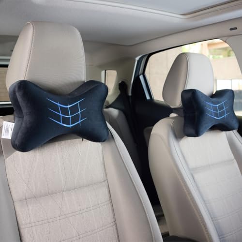 Image of Amazon Basics Car Headrest Pillow - Pack of 2 |100% Memory Foam| Best for Long & Short Travel | 1 Year Warranty |17 x 27 x 9.5 Cm | Black