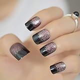 CoolNail Black Light Soft Coffee Brown Glitter French False Nail Square Head Shimmer Fake Nails Tips Bride Daily Office Summer Wear