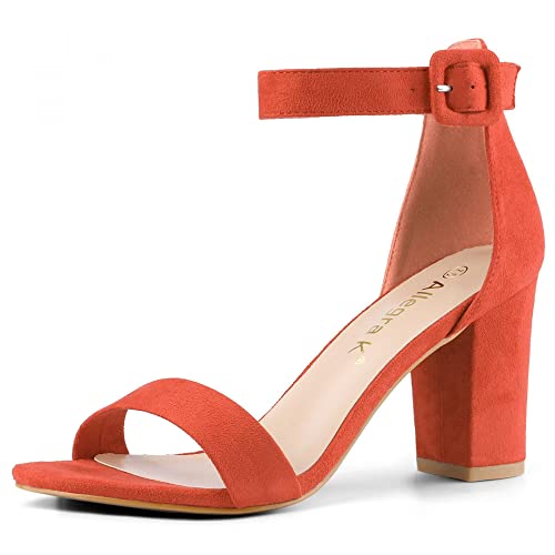 Image of Allegra K Women's Open Toe Chunky High Heel Buckle Ankle Strap Sandals | 3 3 /8 inches Heels with Faux Suede, Comfortable Block Heels Sandal for Women, Summer Dressy Shoes