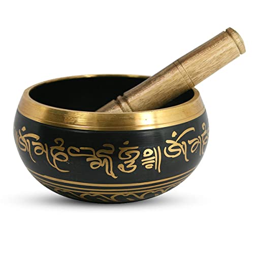 Bol chantant tibétain de 8,9 cm avec son bâton en bois traditionnel
