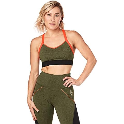 STRONG by Zumba Women's Strappy Workout Bralette Activewear, Olive Green, Small Cover