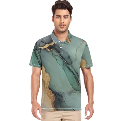 Polo de golf homme col marbre doré sarcelle GuoChe respirant