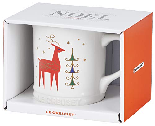 Le Creuset Stoneware Noel Collection: Reindeer Mug, 14 Oz, White W/Applique, 400Ml #TOP2