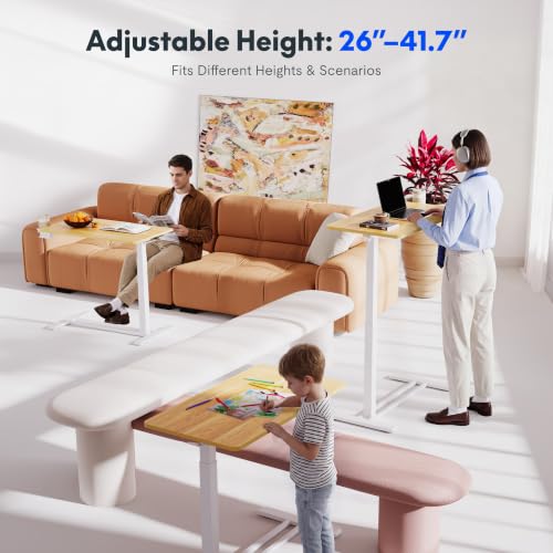 Image of FLEXISPOT H7 Adjustable Overbed Bedside Table with Wheels Pneumatic Mobile Standing Desk Laptop Desk Rolling Computer Cart Movable Overbed Table Hospital Home Use(27.6 inch W x 15.7 inch D, Maple Table)