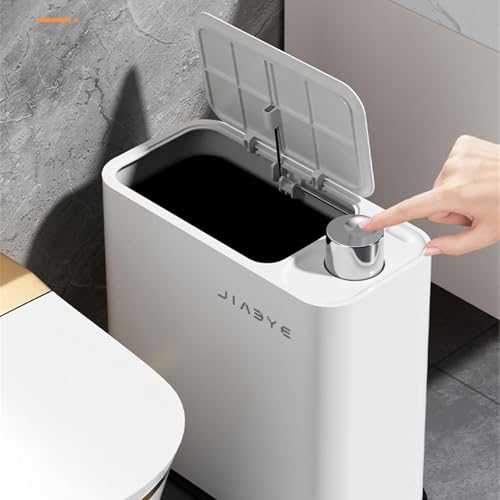 Image of Owme Trash Bin with Easy Press Lid Fashionable Garbage Can Push Top Waste Bin Bathroom Storage Bucket for Any Room Office, Bedroom | Small Tabletop Organizer Bin for Home Office - GREY BLACK