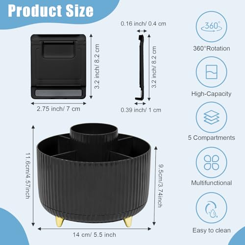 Elezeal Organiseur de bureau rotatif à 360 degrés, multi-compartiments avec base antidérapante, boîte de rangement pour fournitures de bureau, maison et école – vue 3