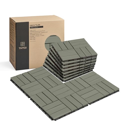 THYOI Premium Deck Tiles, 10 Pcs Patio Flooring - Green - Crossed Pattern