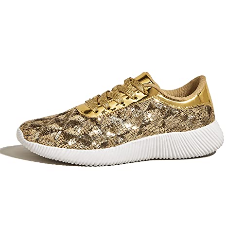 Image of BELOS Women's Glitter Shoes Sparkly Lightweight Metallic Sequins Tennis Shoes Casual Retro Braided Walking Shoes