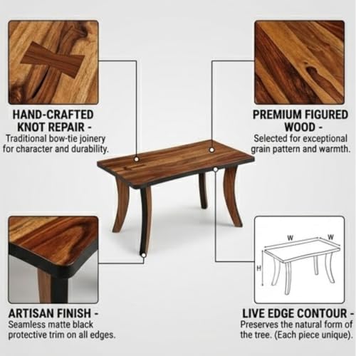 Image of Solid Sheesham Wood Coffee Table | Modern Wooden Center Table for Living Room | Square Tea Table with Curved Legs | Stylish Sofa Side Table | Minimalist Accent Table Home Furniture | Natural Finish