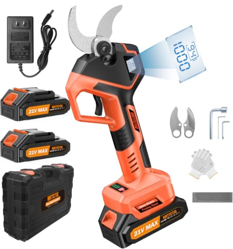 Image of Electric Pruning Shears, 2.75'' Cut, 2 Batteries & Spare Blades | Dual 2.0Ah Batteries, Brushelss Motor, SK7 Blades, LCD Display Cordless Branch Cutter Pruner for Garden Tree Trimming(Orange)