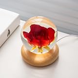 MARZIUS Rose Kristallkugel Nachtlicht aus Harz mit Echter Blume, LED Holzsockel Stimmungslicht, Ästhetische Zimmer Deko, Personalisiertes Geschenk für Frauen Mama zum Geburtstag Muttertag Weihnachten