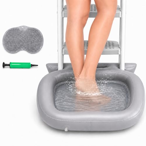 Inflatable Pool Foot Bath Basin Portable Foot Wash Basin with Pump for Pool Entry Ladder Above Ground Pools and Beach
