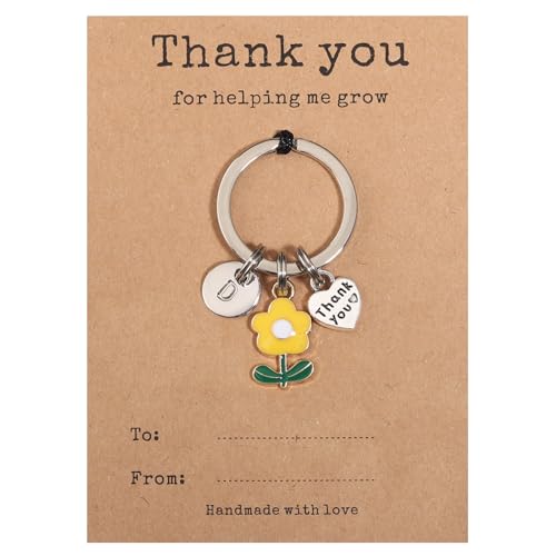 Image of GINAZL Teacher Appreciation Gifts in Bulk Flower Intial Keychain Teacher personalized gifts
