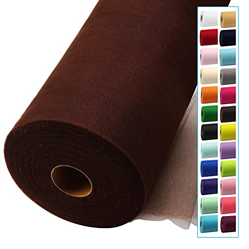 Image of Brown Tulle Fabric Rolls 54 Inch by 40 Yards Tulle Bolt Spool for Wedding Decorations DIY Tutu Baby Shower Table Skirt Ceiling Decor Birthday Party Craft Supplies