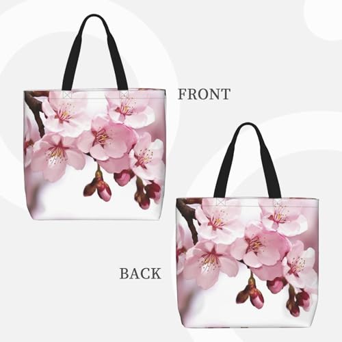 Cherry Blossom Tote Bags for Women Canvas Tote Purse Large Shoulder Bag Aesthetic Shopping Bags Reusable Grocery Bag Hobo Bags Casual Handbags, Top Zipper Closure2