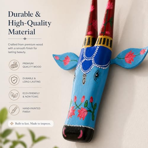 Image of Framing Hub - Handcrafted Multicolor Wooden Cow Head Wall Hanging | Ethnic Indian Wooden Art | Decorative Animal Face Mask for Home Decor | Nandi Style Painted Wall Sculpture