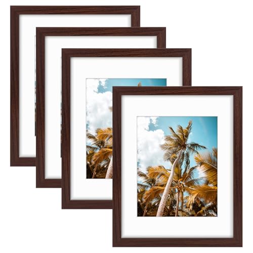 Image of Frametory 4 Pack 11x14 Brown Picture Frame with Real Glass Mat for 8x10