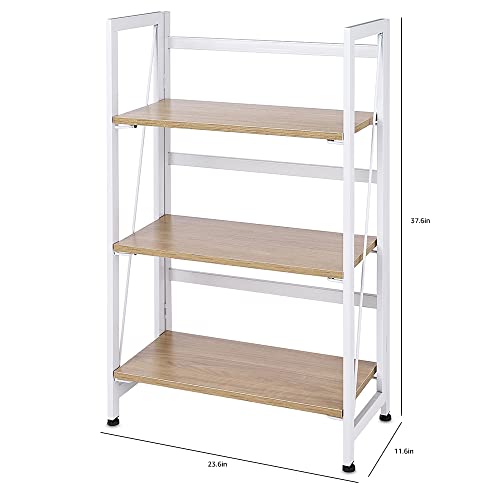 Azl1 Life Concept Accent Utility No-Assembly Folding Bookshelf Storage Shelves 3 Tiers Vintage Bookcase Standing Racks Study Organizer Home Office, Natural #TOP5