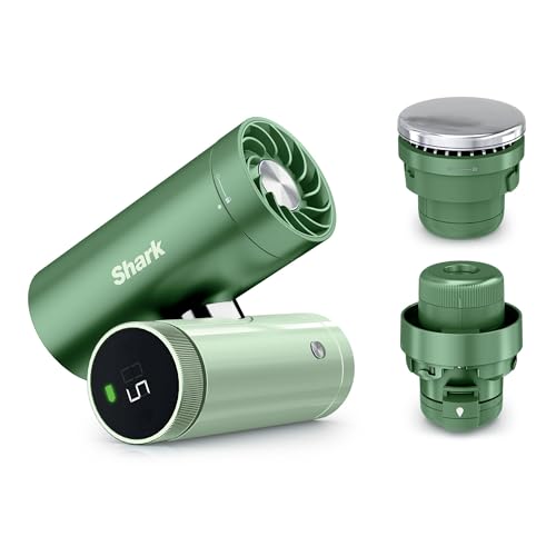 Shark ChillPill 3-in-1-Hochgeschwindigkeits-Handventilator- Sprühnebel- und InstaChill-System mit 3 Kühlaufsätzen reisefreundliches Design Matcha FA022EUGN