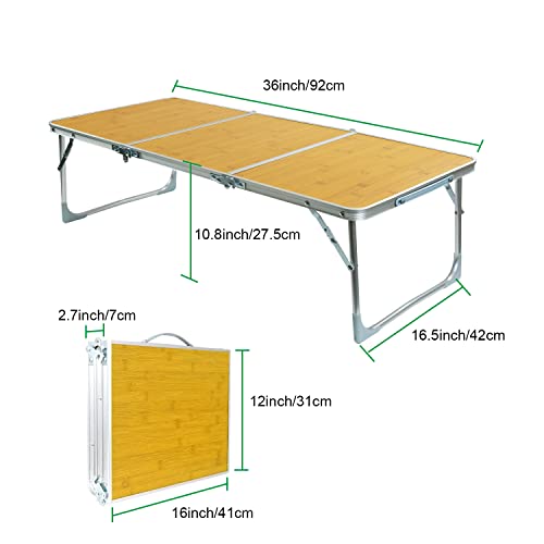 Jyeastz Folding Camping Table, Portable Picnic Table, 3Ft Aluminum Foldable Lightweight Outdoor Table 36" X 16", 3-Fold Beach Table Carrying Handle For Party Picnic Beach Outdoor Indoor (Bamboo) #TOP2