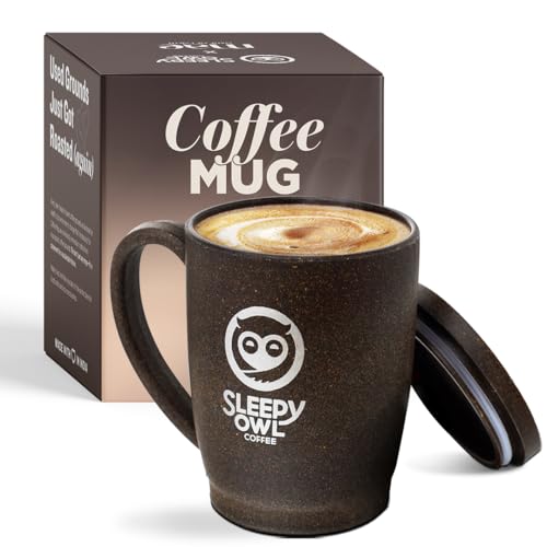 Sleepy Owl Coffee Mug with Lid | Crafted from Used Coffee Grounds...