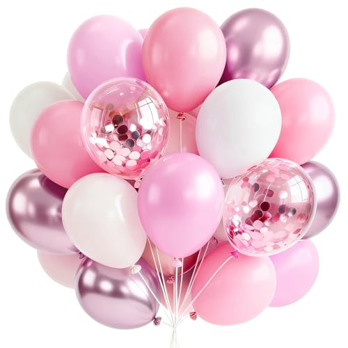 PartyWoo Pink and White Balloons 65pcs 12 Inch Light Pink White Balloons