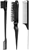 Set de 3 peines para peinar el cabello: cepillo de volumen, peine de cola de rata y cepillo para bordes, para cepillar, peinar y alisar el cabello de mujer (Negro) 2