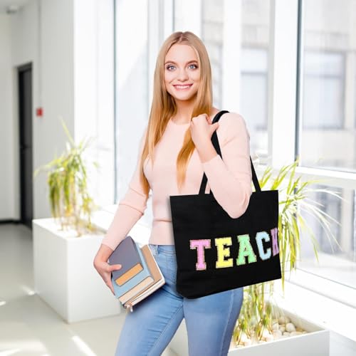 Bolso Tote con parches de chenilla y bolsillo con cremallera miniatura 2